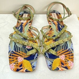 ANTONIO MELANI STAPPY STUDDED LEATHER TROPICAL GLADIATOR SANDALS
